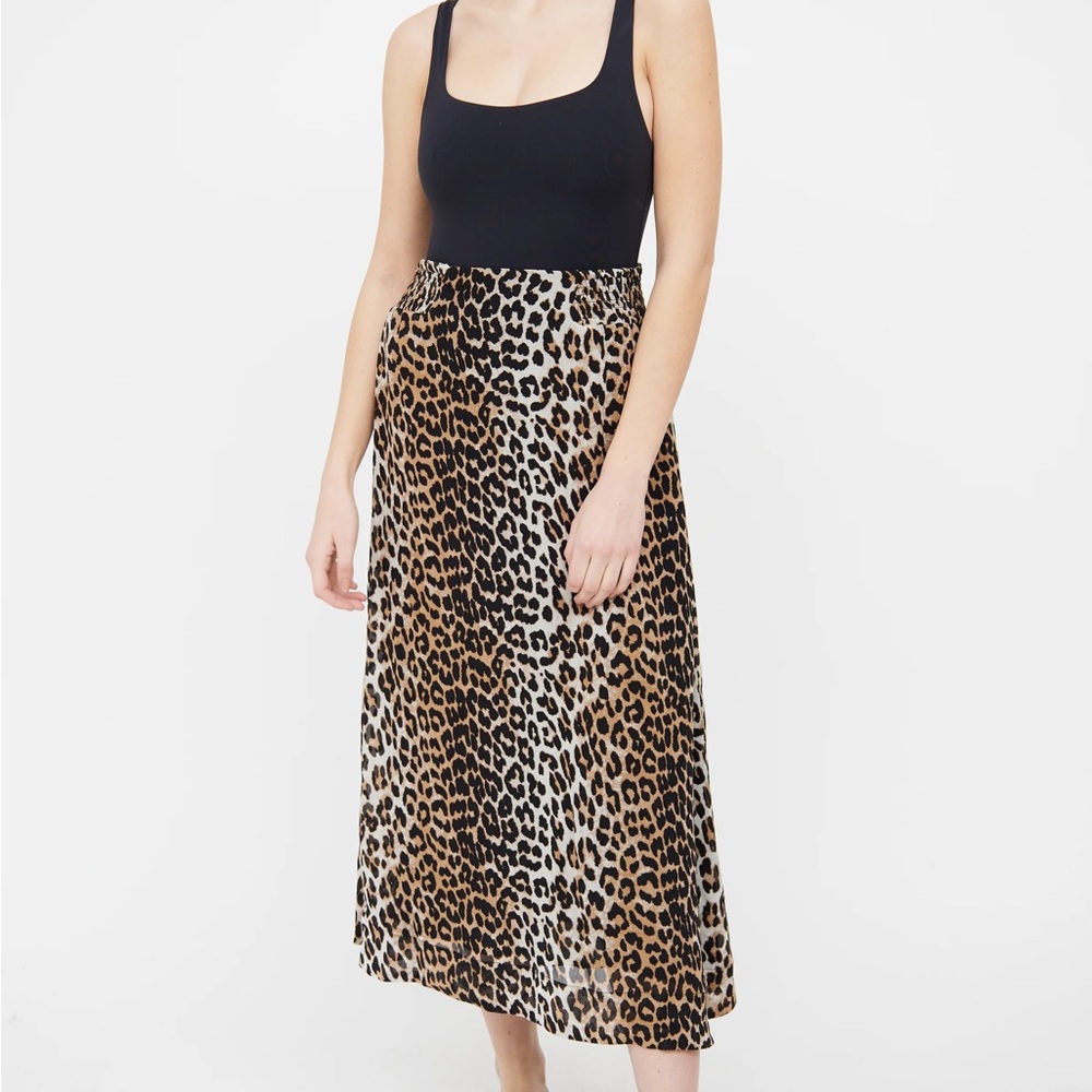 Ganni Shirred Leopard Midi Skirt